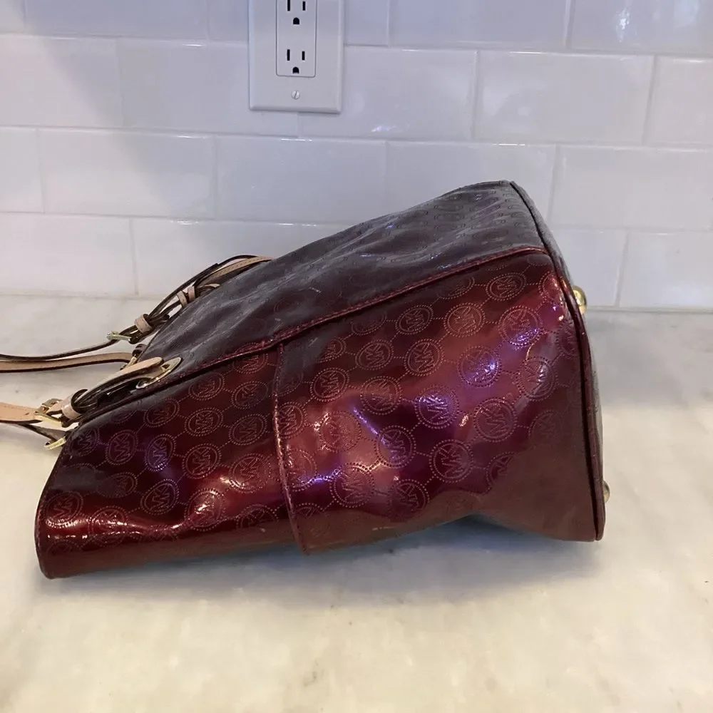 Michael Kors Bag Purse Handbag Leather Embossed Signature Patent EW Jet Set Tote